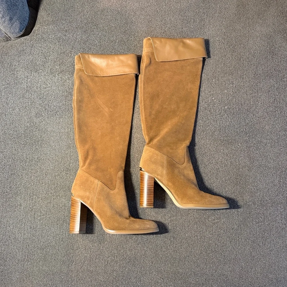 Michael Kors Women’s Regina Over the Knee Boots 8.5 M Tan Suede High Heel NWOB